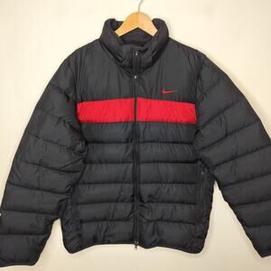 Vintage Nike Puffer Coat Down Fill Black Red Winter Y2K